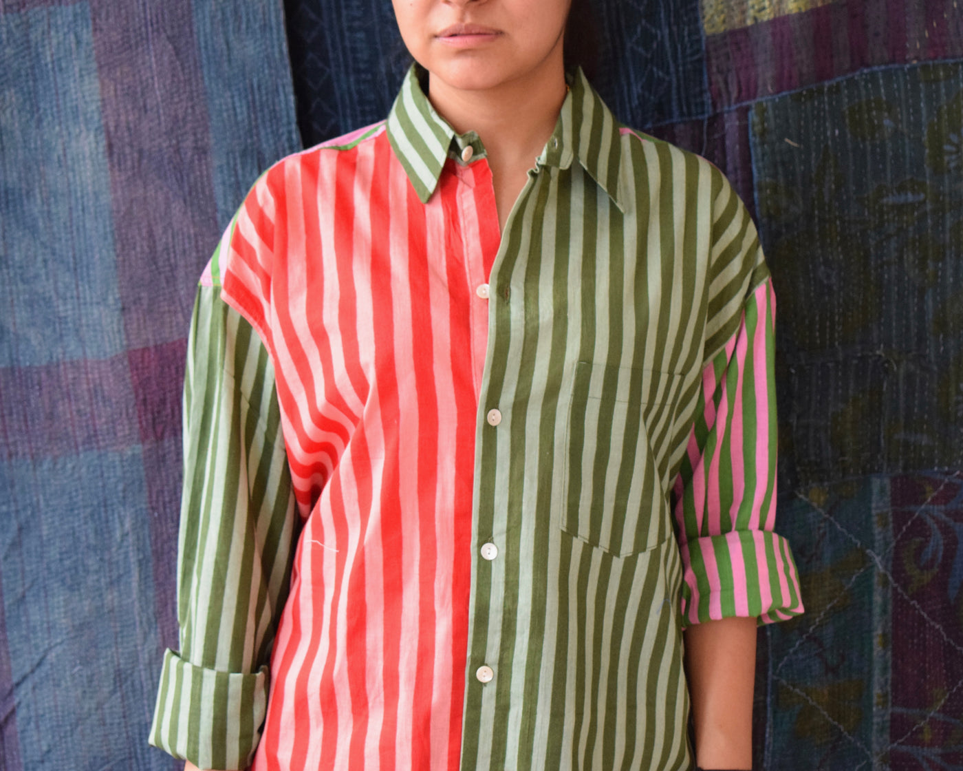 Colour Block Stripes Shirts